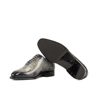 Ambrogio Bespoke Men's Shoes Gray Patina Leather Wholecut Oxfords (AMB2345)-AmbrogioShoes