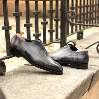 Ambrogio Bespoke Men's Shoes Gray Patina Leather Wholecut Oxfords (AMB2345)-AmbrogioShoes