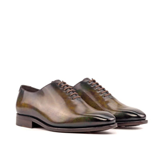 Ambrogio Bespoke Men's Shoes Green Patina Leather Whole Cut Oxfords (AMB2295)-AmbrogioShoes