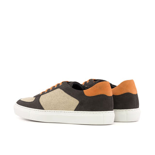 Ambrogio Bespoke Men's Shoes Ice, Gray & Orange Linen / Suede Leather Low Top Trainer Sneakers (AMB2532)-AmbrogioShoes