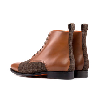Ambrogio Bespoke Men's Shoes Medium Brown & Gray Fabric / Calf-Skin Leather Jumper Boots (AMB2500)-AmbrogioShoes