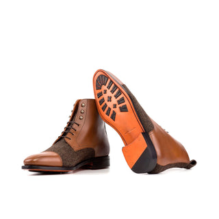 Ambrogio Bespoke Men's Shoes Medium Brown & Gray Fabric / Calf-Skin Leather Jumper Boots (AMB2500)-AmbrogioShoes