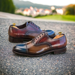 Ambrogio Bespoke Men's Shoes Multi-Color Patina Leather Lace-Up Oxfords (AMB2280)-AmbrogioShoes