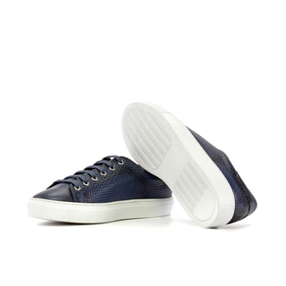 Ambrogio Bespoke Men's Shoes Navy Calf-Skin / Woven Leather Trainer Sneakers (AMB2479)-AmbrogioShoes