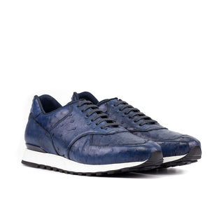 Ambrogio Bespoke Men's Shoes Navy Exotic Ostrich Jogger Sneakers (AMB2505)-AmbrogioShoes