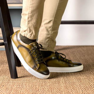 Ambrogio Bespoke Men's Shoes Olive Calf-Skin Leather Casual Sneakers (AMB2371)-AmbrogioShoes