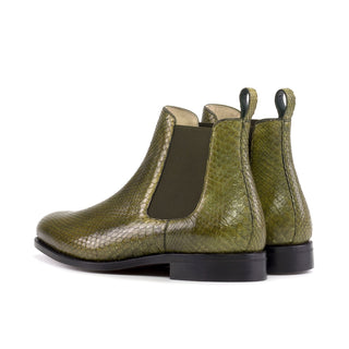 Ambrogio Bespoke Men's Shoes Olive Exotic Python Skin Chelsea Boots (AMB2510)-AmbrogioShoes