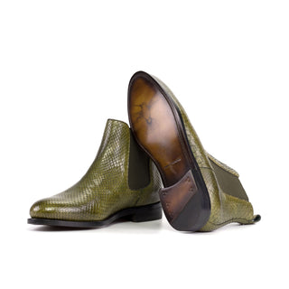 Ambrogio Bespoke Men's Shoes Olive Exotic Python Skin Chelsea Boots (AMB2510)-AmbrogioShoes