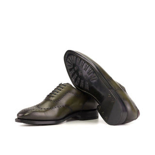 Ambrogio Bespoke Men's Shoes Olive Calf-Skin Leather Whole-Cut Oxfords (AMB2427)-AmbrogioShoes