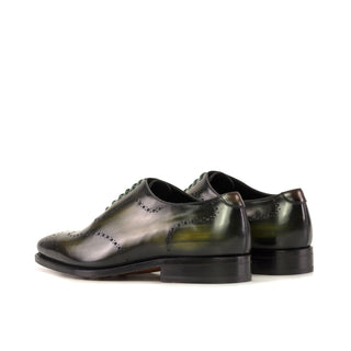 Ambrogio Bespoke Men's Shoes Olive Patina Leather Whole-cut Oxfords (AMB2423)-AmbrogioShoes