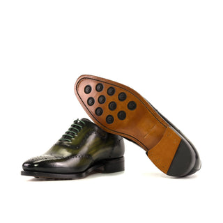 Ambrogio Bespoke Men's Shoes Olive Patina Leather Whole-cut Oxfords (AMB2423)-AmbrogioShoes
