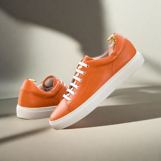 Ambrogio Bespoke Men's Shoes Orange Full Grain Leather Trainer Sneakers (AMB2444)-AmbrogioShoes