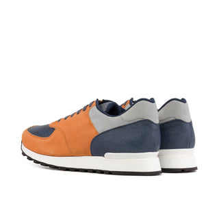 Ambrogio Bespoke Men's Shoes Orange, Gray, and Navy Suede / Pebble Grain Leather Jogger Sneakers (AMB2477)-AmbrogioShoes