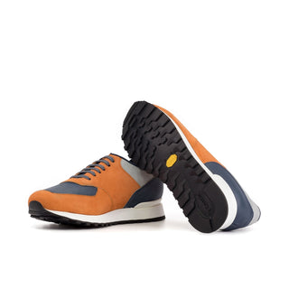 Ambrogio Bespoke Men's Shoes Orange, Gray, and Navy Suede / Pebble Grain Leather Jogger Sneakers (AMB2477)-AmbrogioShoes