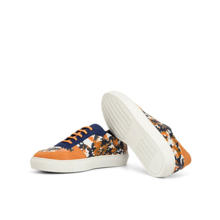 Ambrogio Bespoke Men's Shoes Orange & Navy Suede / Calf-Skin Leather Trainer Sneakers (AMB2253)-AmbrogioShoes