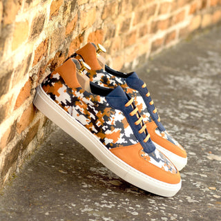 Ambrogio Bespoke Men's Shoes Orange & Navy Suede / Calf-Skin Leather Trainer Sneakers (AMB2253)-AmbrogioShoes