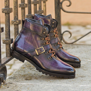 Ambrogio Bespoke Men's Shoes Purple Patina Leather Hiking Boots (AMB2281)-AmbrogioShoes