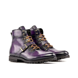 Ambrogio Bespoke Men's Shoes Purple Patina Leather Hiking Boots (AMB2281)-AmbrogioShoes