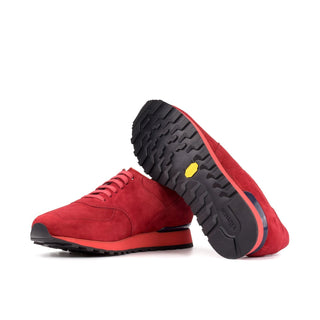 Ambrogio Bespoke Men's Shoes Red Suede Leather Casual Jogger Sneakers (AMB2441)-AmbrogioShoes