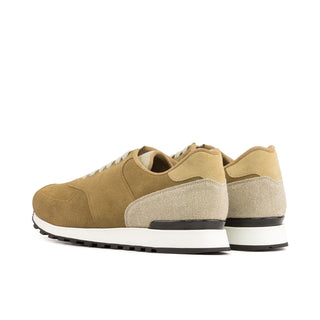 Ambrogio Bespoke Men's Shoes Sand & Mustard Linen / Suede Leather Jogger Sneakers (AMB2469)-AmbrogioShoes