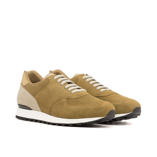 Ambrogio Bespoke Men's Shoes Sand & Mustard Linen / Suede Leather Jogger Sneakers (AMB2469)-AmbrogioShoes