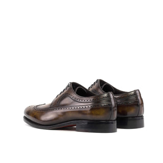 Ambrogio Bespoke Men's Shoes Tobacco Patina Leather Derby Wingtip Oxfords (AMB2449)-AmbrogioShoes