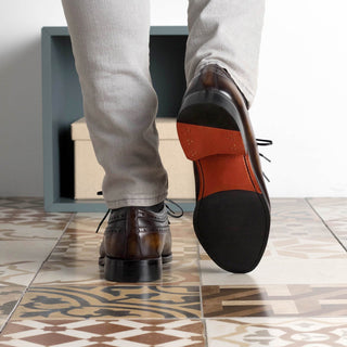 Ambrogio Bespoke Men's Shoes Tobacco Patina Leather Derby Wingtip Oxfords (AMB2449)-AmbrogioShoes