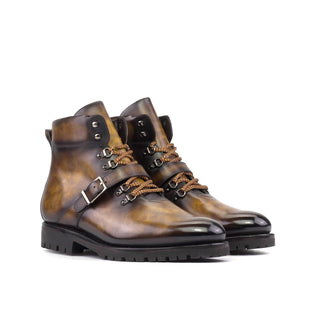 Ambrogio Bespoke Men's Shoes Tobacco Patina Leather Hiking Boots (AMB2395)-AmbrogioShoes