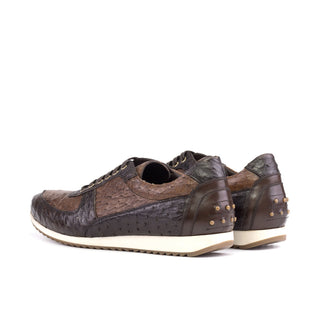 Ambrogio Bespoke Men's Shoes Two-Tone Brown Exotic Ostrich-Skin Casual Corsini Sneakers (AMB2440)-AmbrogioShoes