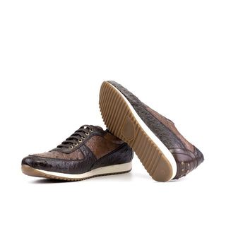 Ambrogio Bespoke Men's Shoes Two-Tone Brown Exotic Ostrich-Skin Casual Corsini Sneakers (AMB2440)-AmbrogioShoes