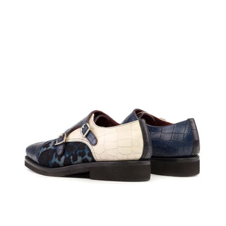 Ambrogio Bespoke Multi-Color Crocodile Embossed Leather / Fabric Monk-Straps Loafers (AMB2277)