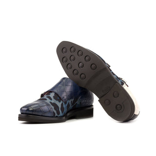 Ambrogio Bespoke Multi-Color Crocodile Embossed Leather / Fabric Monk-Straps Loafers (AMB2277)