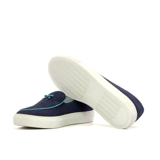 Ambrogio Bespoke Navy Linen Fabric Slip-On Belgian Sneakers (AMB2552)