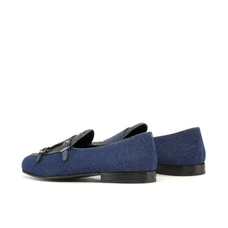 Ambrogio Bespoke Navy Multi Fabric / Leather Double Monk Strap (AMB2555)