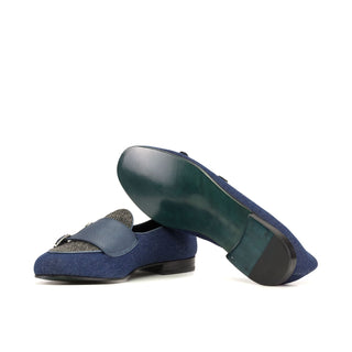 Ambrogio Bespoke Navy Multi Fabric / Leather Double Monk Strap (AMB2555)