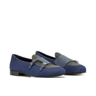 Ambrogio Bespoke Navy Multi Fabric / Leather Double Monk Strap (AMB2555)