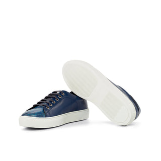 Ambrogio Bespoke Navy Patina Leather Sneakers (AMB2556)