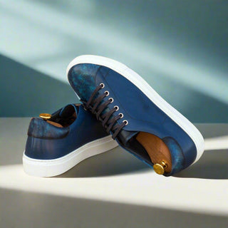 Ambrogio Bespoke Navy Patina Leather Sneakers (AMB2556)
