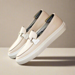 Ambrogio Bespoke Nude Full Grain Leather Slip-On Belgian Horsebit Sneakers (AMB2553)