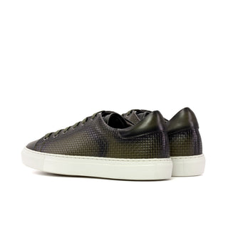 Ambrogio Bespoke Olive Calf-Skin / Woven Leather Trainer Sneakers (AMB2481)