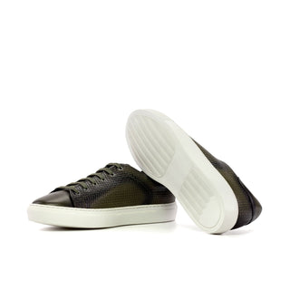 Ambrogio Bespoke Olive Calf-Skin / Woven Leather Trainer Sneakers (AMB2481)