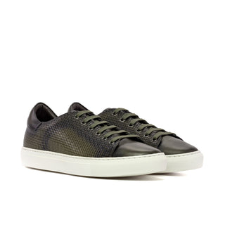 Ambrogio Bespoke Olive Calf-Skin / Woven Leather Trainer Sneakers (AMB2481)