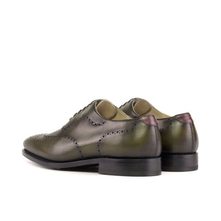 Ambrogio Bespoke Olive Green Leather Whole-Cut Oxfords (AMB2427)
