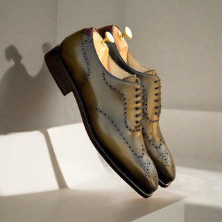 Ambrogio Bespoke Olive Green Leather Whole-Cut Oxfords (AMB2427)