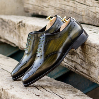 Ambrogio Bespoke Olive Patina Leather Whole-cut Oxfords (AMB2423)