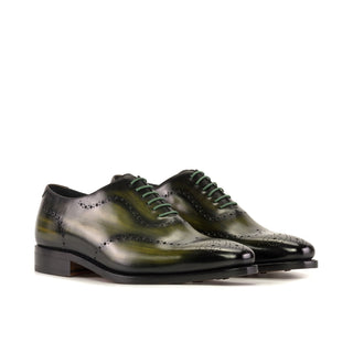 Ambrogio Bespoke Olive Patina Leather Whole-cut Oxfords (AMB2423)