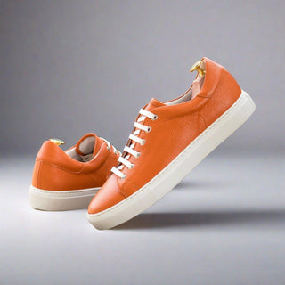 Ambrogio Bespoke Orange Full Grain Leather Trainer Sneakers (AMB2530)