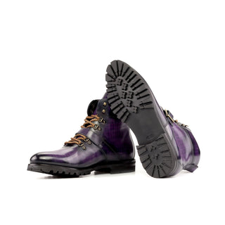 Ambrogio Bespoke Purple Patina Leather Hiking Boots (AMB2281)
