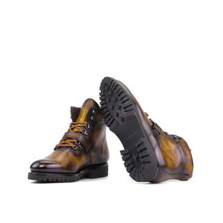 Ambrogio Bespoke Tobacco Patina Leather Hiking Boots (AMB2395)