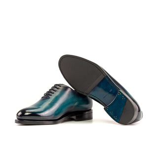 Ambrogio Bespoke Turquoise Patina Leather Whole-Cut Oxfords (AMB2379)